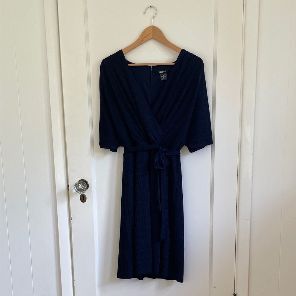 DKNY Deep Blue Wrap Midi Dress Size 14 Size Large/XL